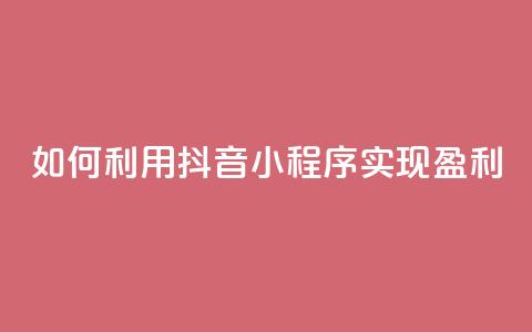如何利用抖音小程序实现盈利 第1张 如何利用抖音小程序实现盈利 第1张