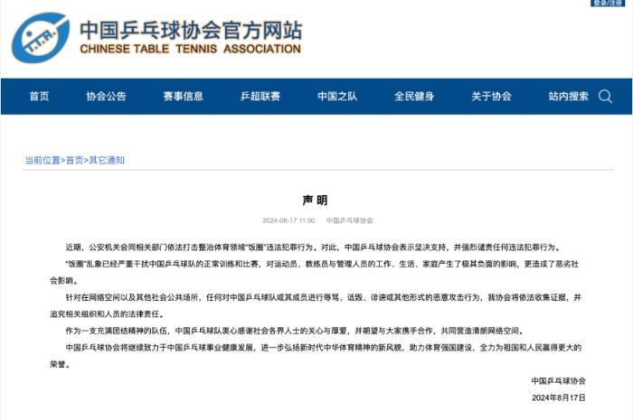 中国乒协就近期“饭圈”乱象发布声明 第2张 中国乒协就近期“饭圈”乱象发布声明 第2张