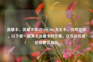 流量卡，流量卡移动19元200g大王卡，当然可以。以下是一篇关于流量卡的文章，亿乐社区低价自营货源站