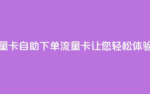 卡盟自助下单流量卡 - 自助下单流量卡，让您轻松体验卡盟服务~  第1张