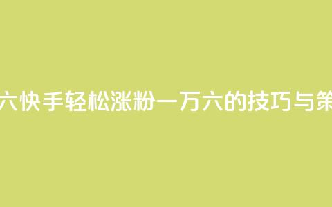快手粉丝一万六 - 快手轻松涨粉一万六的技巧与策略分享!  第1张 快手粉丝一万六 - 快手轻松涨粉一万六的技巧与策略分享!  第1张