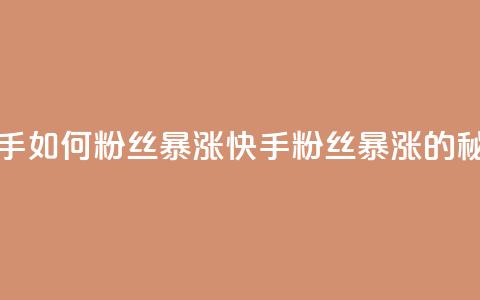 快手如何粉丝暴涨(快手粉丝暴涨的秘诀)  第1张 快手如何粉丝暴涨(快手粉丝暴涨的秘诀)  第1张