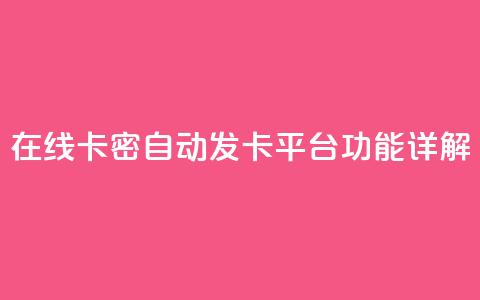 在线卡密自动发卡平台功能详解  第1张 在线卡密自动发卡平台功能详解  第1张