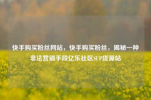 快手购买粉丝网站，快手购买粉丝	，揭秘一种非法营销手段亿乐社区SUP货源站  第1张