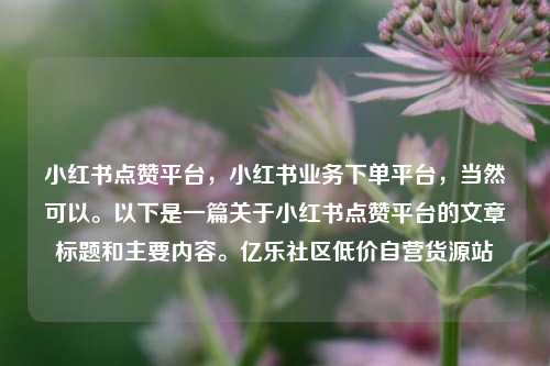 小红书点赞平台，小红书业务下单平台，当然可以	。以下是一篇关于小红书点赞平台的文章标题和主要内容。亿乐社区低价自营货源站  第1张